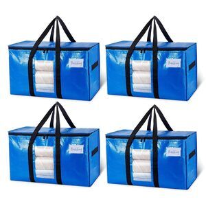 Extra Large Moving Bags, 4 Pack Blue Heavy Duty Totes For Storage with
